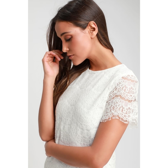 LULUS White Lace Shift Mini Dress sz L - Picture 2 of 10